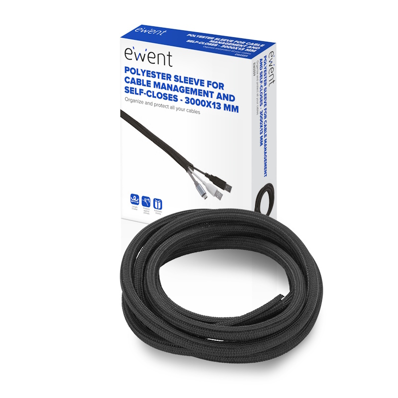 EW1559 | Polyester sleeve for cable management, self-closes 3000x13mm | Ewent | distributori informatica