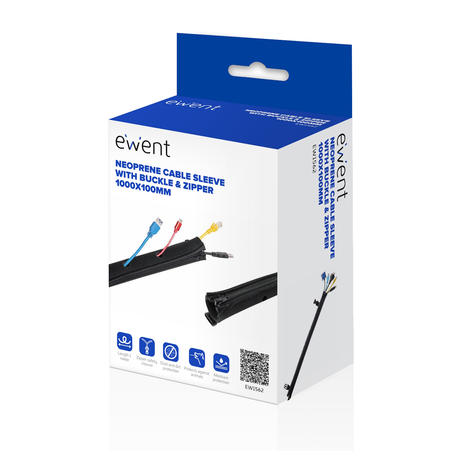 EW1562 | Neoprene Cable Sleeve with Buckle &#38; Zipper 1000x100mm | Ewent | distributori informatica