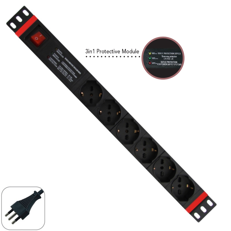 WPN-PDU-I06-06 | 19" RACK PDU WITH 6 ITALIAN/SCHUKO SOCKETS +SURGE PROTECTION | WP Rack | distributori informatica