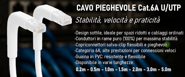 Cavo di rete Slim e pieghevole Cat.6A U/UTP