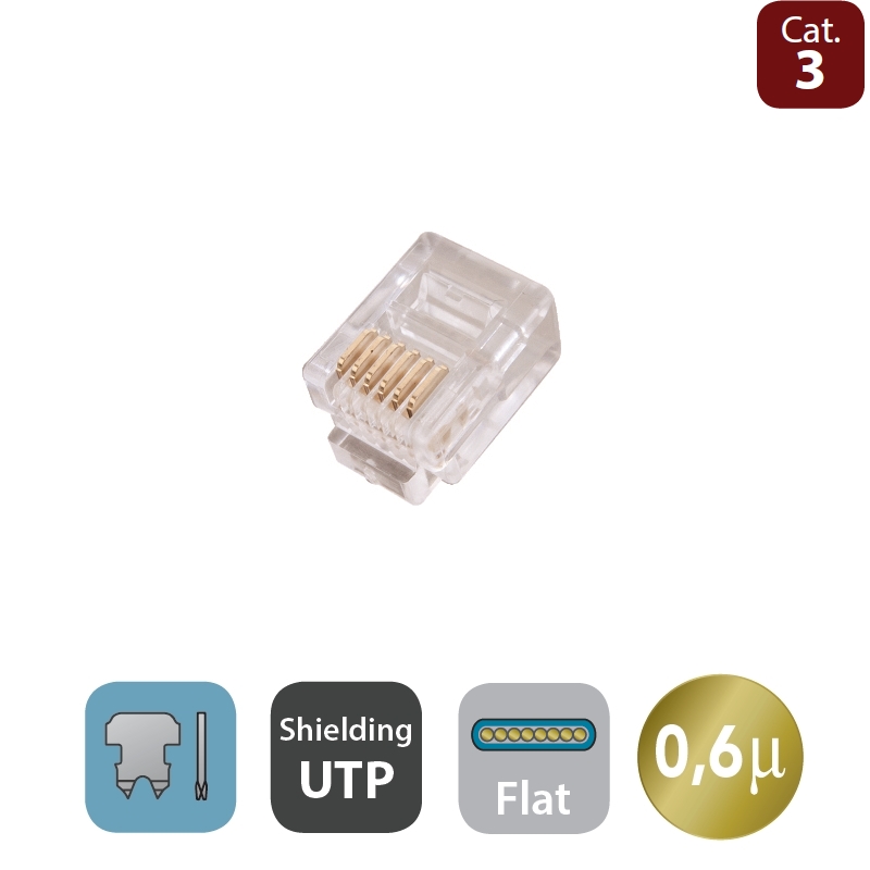 WPC-MDP-662-3U-F06 | PLUG TELEFONICO UTP 6P6C PER CAVO PIATTO | WP Cabling | distributori informatica