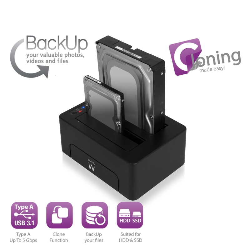 EW7014 | Docking Station USB3.1 HDD/SSD SATA da 2,5 e 3,5 pollici | Ewent | distributori informatica