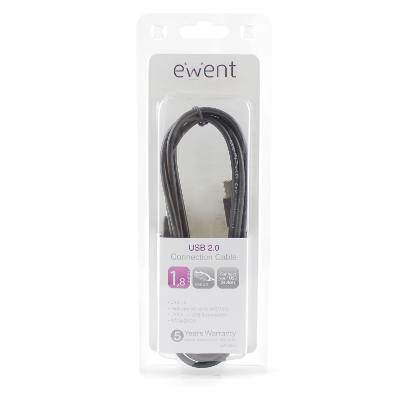 EW9620 | Cavo USB 2.0 A/B M/M 1.8 mt nero, blister | Ewent | distributori informatica