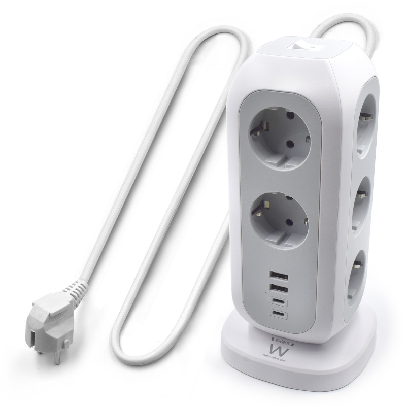 EW3861 | Multipresa 11 posizioni con 2 USB-A e 2 USB-C spina Schuko16 | Ewent | distributori informatica