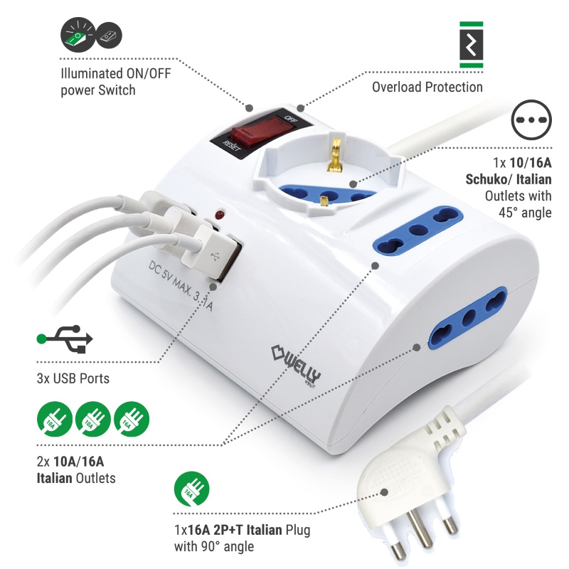 WY13170 | Multipresa da scrivania 3 posizioni con 3 porte Usb | OEM | distributori informatica