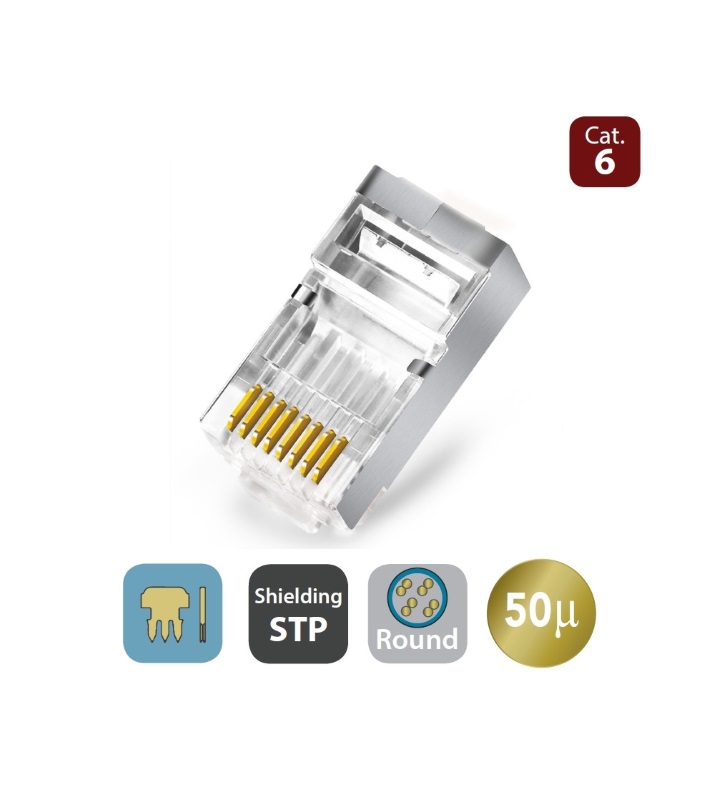 WPC-MDP-883-6SP-R50T | PLUG CAT.6 CON FORI PASSANTI RJ45 STP PER CAVO TONDO RIGIDO | WP Cabling | distributori informatica